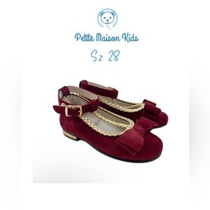 Petite Maison Kids sz 11 Empress Garnet Mary Jane Burgundy suede gold shoes